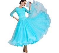 MLYYX Abiti da Ballo Classici Costume da Tango Moderno con Scollo Tondo Abito da Valzer in Pizzo A Maniche Lunghe Grande Swing Gonna A Trapezio,Blu,M