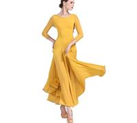 MLYYX Abiti da Ballo Classici da Donna Abito da Danza Moderna con Scollo Rotondo Costume da Spettacolo di Flamenco Abbigliamento da Ballo per Allenamento di Tango e Salsa,Giallo,L
