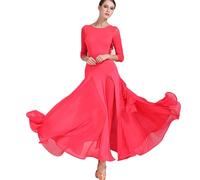 MLYYX Abiti da Ballo Classici da Donna Abito da Danza Moderna con Scollo Rotondo Costume da Spettacolo di Flamenco Abbigliamento da Ballo per Allenamento di Tango e Salsa,Rosso,XXL