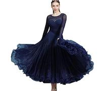 MLYYX Abiti da Ballo da Ballo A Maniche Lunghe per Donne Costume Standard per La Performance da Ballo da Festa Abito da Competizione in Waltz Waltz Waltz,Navyblue,L