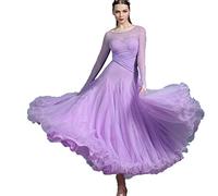 MLYYX Abiti da Ballo da Ballo A Maniche Lunghe per Donne Costume Standard per La Performance da Ballo da Festa Abito da Competizione in Waltz Waltz Waltz,Viola,XXL