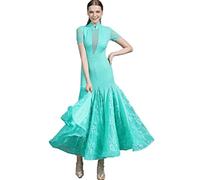 MLYYX Abiti da Ballo da Sala con Collo Alto Costumi da Spettacolo di Valzer Standard Nazionale A Maniche Corte Abbigliamento da Ballo Latino Moderno con Giunture A Rete Gonna A Ruota Grande,Verde,XL