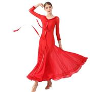 MLYYX Abiti da Ballo da Sala con Scollo A V per Donna Costume da Ballo per Tango con Valzer Vuoto Abito da Festa per Danza Moderna E Swing vestibilità Slim Gonna A Trapezio,Rosso,XL