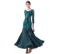 MLYYX Abiti da Ballo da Sala con Scollo A V per Donna Costume da Ballo per Tango con Valzer Vuoto Abito da Festa per Danza Moderna E Swing vestibilità Slim Gonna A Trapezio,Dark Green,XXL