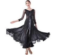 MLYYX Abiti da Ballo da Sala con Scollo A V per Donna Costume da Ballo per Tango con Valzer Vuoto Abito da Festa per Danza Moderna E Swing vestibilità Slim Gonna A Trapezio,Nero,M