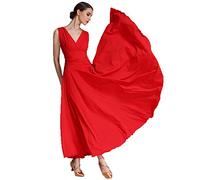 MLYYX Abiti da Ballo da Sala con Scollo A V per Donna Costume da Valzer Abito da Gara di Tango Senza Maniche Gonne Eleganti E Moderne per Esercitarsi,Rosso,L