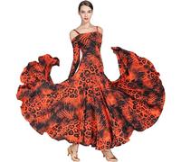 MLYYX Abiti da Ballo da Sala con Stampa Leopardata per Donna Abito da Ballo Moderno per Spettacoli di Valzer Gonna A Trapezio per Tango Foxtrot da Competizione Gonna A Ruota Grande,Orange Leopard,S