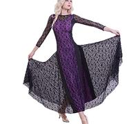 MLYYX Abiti da Ballo da Sala da Ballo per Le Donne Costume da Allenamento per Salsa di Valzer A Maniche Lunghe in Pizzo Abito da Ballo Sociale Tango Norma Nazionale Abito da Pratica Moderno,Violets,S