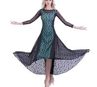 MLYYX Abiti da Ballo da Sala da Ballo per Le Donne Costume da Allenamento per Salsa di Valzer A Maniche Lunghe in Pizzo Abito da Ballo Sociale Tango Norma Nazionale Abito da Pratica Moderno,Cyan,M