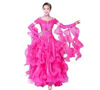 MLYYX Abiti da Ballo da Sala da Donna Costume da Tango Standard Senza Spalline Abito da Gara di Valzer Gonne Moderne con Ricami E Stile Swing,Rose Red,3XL