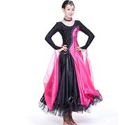 MLYYX Abiti da Ballo da Sala da Donna Costume da Valzer Moderno con Strass Giuntura in Rete Vestito da Concorso per Salsa di Tango Grande Swing Abbigliamento da Ballo Sociale,Rose Red,XXL