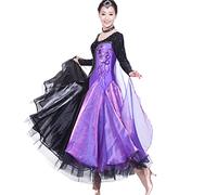 MLYYX Abiti da Ballo da Sala da Donna Costume da Valzer Moderno con Strass Giuntura in Rete Vestito da Concorso per Salsa di Tango Grande Swing Abbigliamento da Ballo Sociale,Viola,L