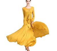 MLYYX Abiti da Ballo da Sala da Donna per Spettacoli Abbigliamento da Ballo per L'allenamento del Tango Valzer con Scollo A V Semplici Abiti da Ballo Sociale Moderno A Maniche Lunghe,A,S
