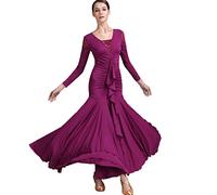 MLYYX Abiti da Ballo da Sala da Donna per Spettacoli Abbigliamento da Ballo per L'allenamento del Tango Valzer con Scollo A V Semplici Abiti da Ballo Sociale Moderno A Maniche Lunghe,C,S