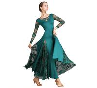 MLYYX Abiti da Ballo da Sala in Pizzo Abito da Donna con Schiena Scoperta, Stile Valzer E Tango Costumi da Danza Moderna A Maniche Lunghe Gonna Ampia A Trapezio vestibilità Slim,Dark Green,XL