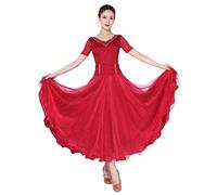 MLYYX Abiti da Ballo da Sala in Pizzo Costume da Donna per Esibizione di Valzer Abbigliamento da Ballo per Allenamento di Tango con Scollo A V Abito da Allenamento per Latino,Rosso,3XL
