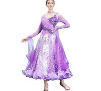 MLYYX Abiti da Ballo da Sala Professionali Abito da Spettacolo Moderno Ricamato Costume da Gara di Valzer Abito da Tango Senza Spalline con Strass,Viola,XXL