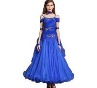 MLYYX Abiti da Ballo da Sala Ricamati per Donna Costume da Allenamento per Valzer E Tango Senza Spalline Abito da Ballo Latino Gonna da Allenamento per Salsa Moderna,Royal Blue,XXL