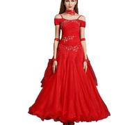 MLYYX Abiti da Ballo da Sala Ricamati per Donna Costume da Allenamento per Valzer E Tango Senza Spalline Abito da Ballo Latino Gonna da Allenamento per Salsa Moderna,Rosso,S