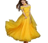 MLYYX Abiti da Ballo da Sala Ricamati per Donna Costume da Allenamento per Valzer E Tango Senza Spalline Abito da Ballo Latino Gonna da Allenamento per Salsa Moderna,Giallo,L