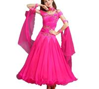 MLYYX Abiti da Ballo da Sala Ricamati per Donna Costume da Allenamento per Valzer E Tango Senza Spalline Abito da Ballo Latino Gonna da Allenamento per Salsa Moderna,Rose Red,S