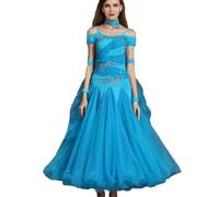 MLYYX Abiti da Ballo da Sala Ricamati per Donna Costume da Allenamento per Valzer E Tango Senza Spalline Abito da Ballo Latino Gonna da Allenamento per Salsa Moderna,Lake Blue,M