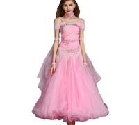 MLYYX Abiti da Ballo da Sala Ricamati per Donna Costume da Allenamento per Valzer E Tango Senza Spalline Abito da Ballo Latino Gonna da Allenamento per Salsa Moderna,Rosa,XXL