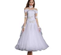 MLYYX Abiti da Ballo da Sala Ricamati per Donna Costume da Allenamento per Valzer E Tango Senza Spalline Abito da Ballo Latino Gonna da Allenamento per Salsa Moderna,Bianca,XL