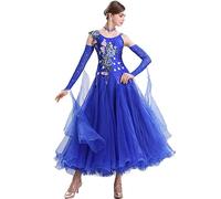 MLYYX Abiti da Ballo da Sala Ricamati per Le Donne Giunzione A Rete Abito da Concorso Moderno Valzer Costumi di Danza Tango Senza Spalline Grande Altalena Abbigliamento da Ballo,Blu,M