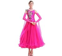 MLYYX Abiti da Ballo da Sala Ricamati per Le Donne Giunzione A Rete Abito da Concorso Moderno Valzer Costumi di Danza Tango Senza Spalline Grande Altalena Abbigliamento da Ballo,RoseRed,XXL