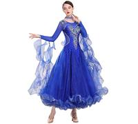 MLYYX Abiti da Ballo da Sala Ricamati per Le Donne Luccicanti Costumi da Concorso di Valzer di Tango Abito da Ballo Moderno A Maniche Lunghe Grande Vestiti per Performance di Salsa Oscillazione,Blu,S