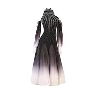 MLYYX Abiti da Ballo da Sala Sfumati Abito da Allenamento per Il Tango Standard Nazionale da Donna con Collo Alto Costume da Valzer Senza Spalline,Nero,3XL