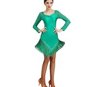 MLYYX Abiti da Ballo Latino per Le Donne Abito da Sala da Ballo con Nappe E Strass Salsa di Addestramento di Tango Costume da Ballo Abito Cha Cha A Maniche Lunghe,Verde,M