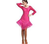 MLYYX Abiti da Ballo Latino per Le Donne Abito da Sala da Ballo con Nappe E Strass Salsa di Addestramento di Tango Costume da Ballo Abito Cha Cha A Maniche Lunghe,Rose Red,3XL
