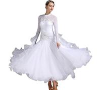 MLYYX Abiti da Ballo per Gare da Sala Professionale Ricamo Moderno Vestito da Ballo di Performance di Valzer Maniche Lunghe in Rete Abbigliamento da Ballo Moderno con Strass,I,M