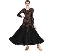 MLYYX Abiti da Ballo per Salsa in Pizzo Abiti da Valzer con Scollo A V per Donna Abiti da Spettacolo Moderni A Maniche Lunghe Abbigliamento da Ballo Standard per Feste di Tango,Nero,M