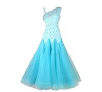MLYYX Abiti da Ballo Senza Maniche per Donna Abbigliamento per Il Valzer E Danza Moderna per Spettacoli Gonna da Tango con Strass Gonne A Trapezio,Blu,S
