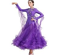 MLYYX Abiti da Competizione da Ballo da Ballo per Donne a Manica Lunga Standard Costumi Moderni Costumi Tango Grandi Abiti da Ballo,Viola,3XL