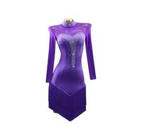 MLYYX Abiti da Competizione Professionali per Balli Latino-Americani Abito da Allenamento per Cha Cha Cha con Collo Alto Abbigliamento da Donna per Rumba E Samba,Viola,XXS