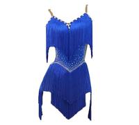 MLYYX Abiti da Performance di Danza Latina con Bretelle da Donna Costume da Competizione con Frange di Tango Slasa per Rumba Abito da Ballo Cha Cha Party con Scollo A V E Pantaloncini,RoyalBlue,L