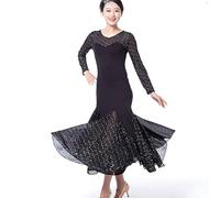 MLYYX Abiti da Sala da Ballo con Paillettes Costume da Spettacolo Moderno di Valzer Abito da Ballo per Feste Standard per Donna Vestito Elegante per L'allenamento del Tango in Salsa,Nero,M