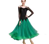 MLYYX Abiti da Sala da Ballo Senza Spalline per Le Donne Costumi da Concorso di Tango Valzer Professionale A Maniche Lunghe A Rete Abito Moderno da Ballo Sociale Senza Schienale,Verde,XXL