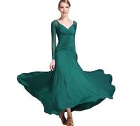 MLYYX Abito da Ballo da Ballo da Ballo A V-Sacca Abiti Tango Mesh Maniche Lunghe in Costume da Ballo in Valzer Abito da Performance di Danza Sociale Moderna Professionale Slimt Fit,Dark Green,S