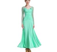 MLYYX Abito da Ballo da Ballo da Ballo A V-Sacca Abiti Tango Mesh Maniche Lunghe in Costume da Ballo in Valzer Abito da Performance di Danza Sociale Moderna Professionale Slimt Fit,Verde,S