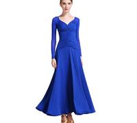 MLYYX Abito da Ballo da Ballo da Ballo A V-Sacca Abiti Tango Mesh Maniche Lunghe in Costume da Ballo in Valzer Abito da Performance di Danza Sociale Moderna Professionale Slimt Fit,Sapphire,L