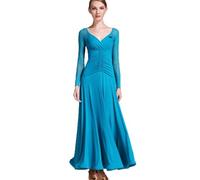 MLYYX Abito da Ballo da Ballo da Ballo A V-Sacca Abiti Tango Mesh Maniche Lunghe in Costume da Ballo in Valzer Abito da Performance di Danza Sociale Moderna Professionale Slimt Fit,Blu,L