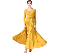 MLYYX Abito da Ballo da Ballo da Donna Abiti da Ballo in Valzer A Manica Lunga A-Line Tango Training Dancewear Costumi di Prestazione di Morden Slimt Fit,Turmeric,XXL