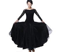 MLYYX Abito da Ballo da Sala da Ballo in Pizzo da Donna Abiti da Valzer Tango A Maniche Lunghe Abbigliamento da Ballo Senza Spalline per L'allenamento della Salsa Costume da Ballo Sociale,Nero,3XL