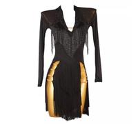 MLYYX Abito da Ballo Latino da Competizione con Frange da Donna Abiti da Ballo Classici per Esercitazioni da Sala da Ballo Gonna Valzer con Scollo A V Costumi Cha Cha Performance,Nero,3XL