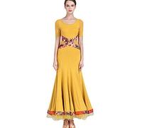 MLYYX Abito da Ballo Moderno A Maniche Corte Abito da Ballo da Sala con Scollo Rotondo Abiti da Valzer E Tango Standard Abito da Ballo Latino Gonna A Trapezio con Gonna Ampia,Giallo,XL